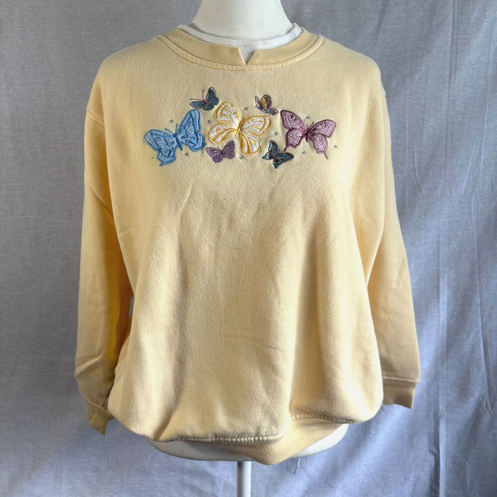 Vintage Hasting & Smith Petites Embroidered Sweatshirt PL Yellow Cottagecore